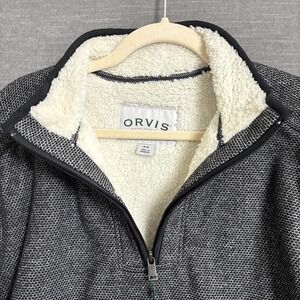 NEW Orvis Pullover MEDIUM Grey Sherpa Lined 1/4 Zip Fleece Jacket Warm Pockets